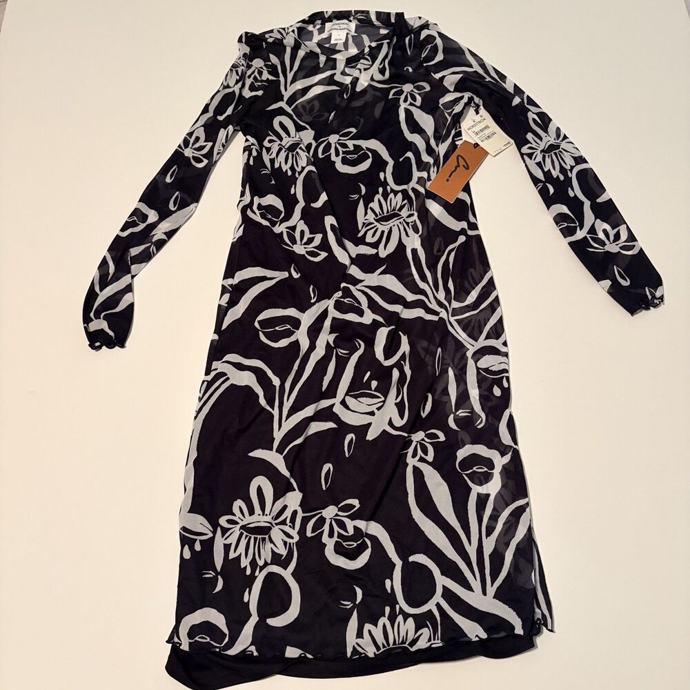 Nordstrom X Cristina Martinez Long Sleeve Graphic Mesh Black And White Dress L
